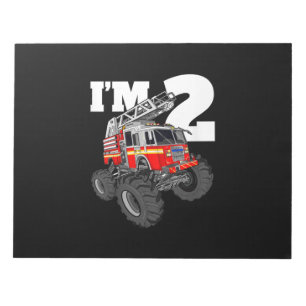 Kinder Monster Fire Truck 2de Birthday Boy 2 Toddl Notitieblok