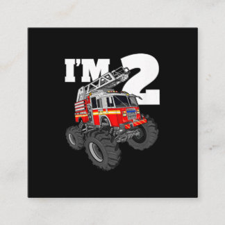 Kinder Monster Fire Truck 2de Birthday Boy 2 Toddl Vierkante Visitekaartje