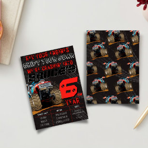 Kinder Monster Truck Rally Birthday Party Invitati Kaart