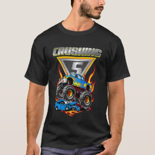 Kinder Monster Trucks 5th Birthday Party Crushing T-shirt