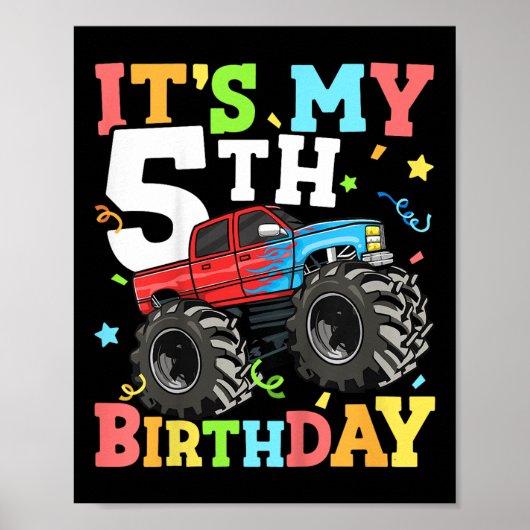 Kinder monstertruck is mijn 5e verjaardag Boy 5 Fi Poster (Voorkant)