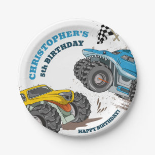 Kinder monstertrucks zijn jarig papieren bordje