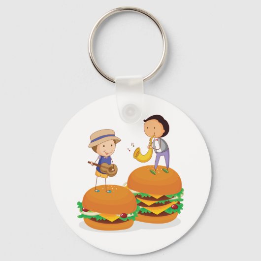 Kinder muziek op gigantische cheeseburgers sleutelhanger (Voorkant)