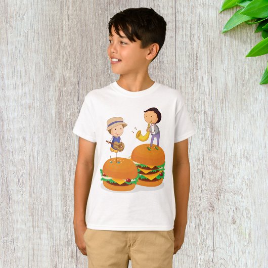 Kinder muziek op gigantische cheeseburgers t-shirt