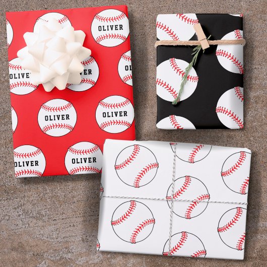 Kinder naam Baseball Ball Pattern Birthday Wrappin Inpakpapier Vel