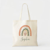 Kinder naam Boho Rainbow Heart Earth Tones Tote Bag (Voorkant)