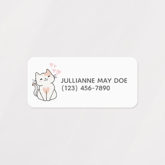 Kinder naam en telefoonnummer Cute Cat Label (Design 1)