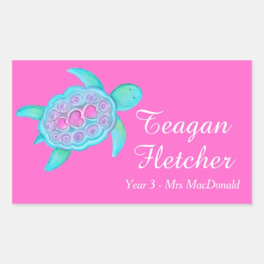 Kinder naam ID schildpad harten roze stickers (Voorkant)
