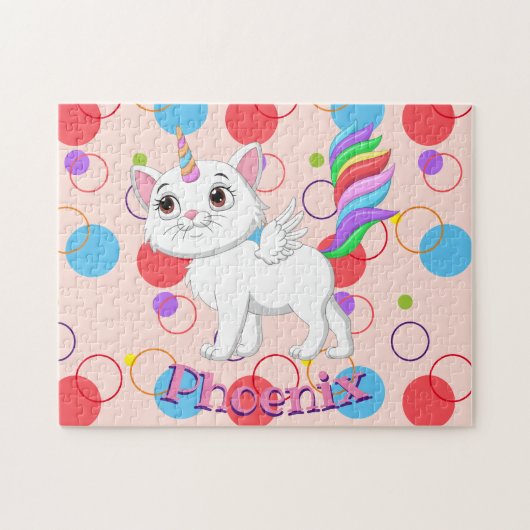 Kinder naam Kat Unicorn Puzzle Learning Activity Legpuzzel (Horizontaal)