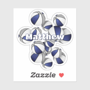 kinder naam op blauw grijs team kleuren basketball sticker