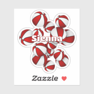 kinder naam op rood wit team kleuren basketballen sticker