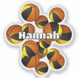 kinder naam op zwart gouden team kleurt basketball sticker