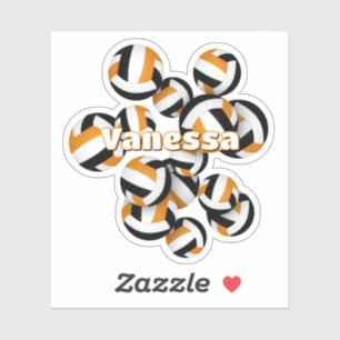 kinder naam oranje zwarte team kleuren volleyballe sticker