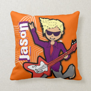 Kinder naam rockstar guitar boy oranje paarse kuss kussen