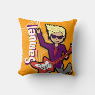 Kinder naam Rockstar Guitar oranje & paarse Kussen