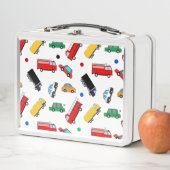 Kinder naam rugzak auto race terug naar school (In situ)