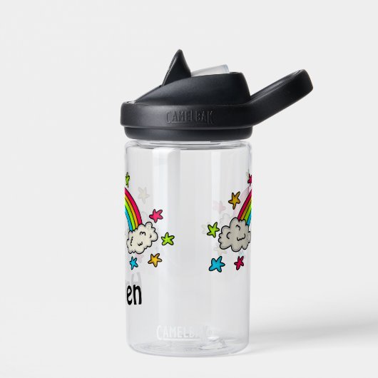 Kinder naam van kleurrijke regenboog en sterren waterfles (Links)