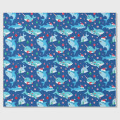 Kinder narwal haai onder het Zee kerst Cadeaupapier (Vlak)