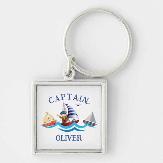 Kinder nautische bootkapitein gepersonaliseerd sleutelhanger (Voorkant)