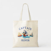 Kinder nautische bootkapitein gepersonaliseerd tote bag (Achterkant)
