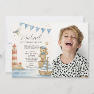 Kinder Nautische Verjaardag Uitnodigen met foto Kaart