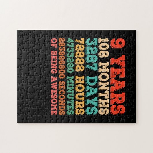 Kinder negende verjaardag 9 jaar oude  retro legpuzzel (Horizontaal)