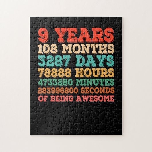 Kinder negende verjaardag 9 jaar oude  retro legpuzzel (Verticaal)