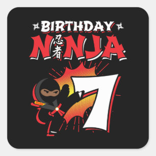 Kinder Ninja Birthday Party Gift - 7 jaar oud Vierkante Sticker