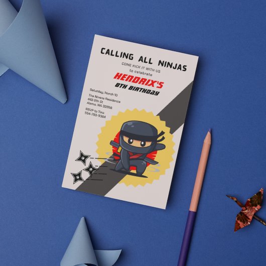Kinder Ninja Karate Verjaardagsfeestuitnodiging Kaart
