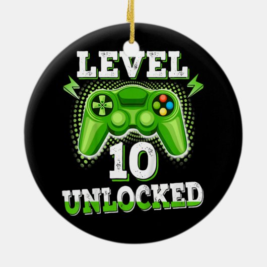 Kinder niveau 10 Onvergrendelde Birthday Video Gam Keramisch Ornament (Achterkant)