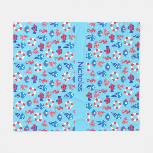 Kinder Ocean Elements Pattern Gepersonaliseerd Fleece Deken (Voorkant (Horizontaal))