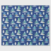 Kinder octopus wintersport grappig dier cadeaupapier (Vlak)