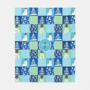 Kinder Octopus Wintersport Patchwork gepersonalise Fleece Deken