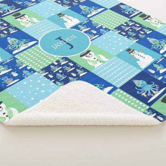 Kinder Octopus Wintersport Patchwork gepersonalise Sherpa Deken (3/4)