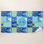 Kinder Octopus Wintersport Patchwork gepersonalise Strandlaken (Voorkant)