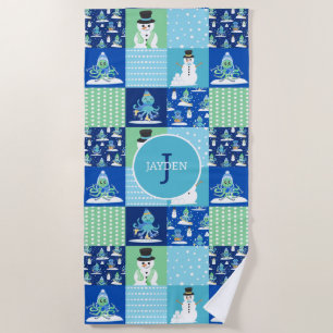 Kinder Octopus Wintersport Patchwork gepersonalise Strandlaken