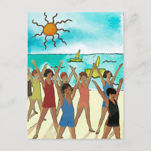 Kinder oefening op strand briefkaart