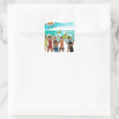 Kinder oefening op strand vierkante sticker (Tas)