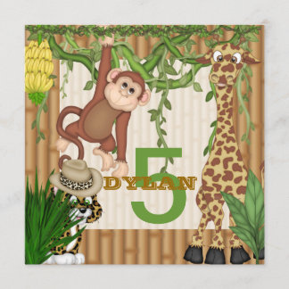 Kinder Oerwoud Safari Birthday Uitnodiging Sjabloo