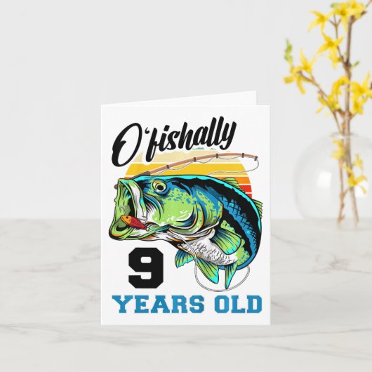 Kinder O'fishally 9 jaar oud 9e verjaardag Vissen Kaart (Gele Bloem)