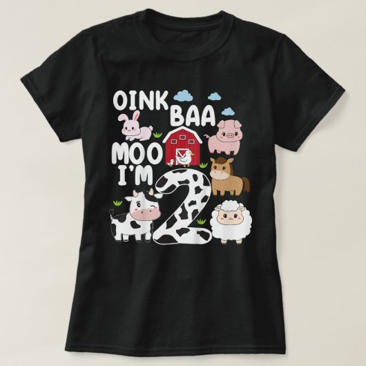 Kinder Oink Baa Moo IM 2 boerderijdieren 2e Verjaa T-shirt (Design voorkant)