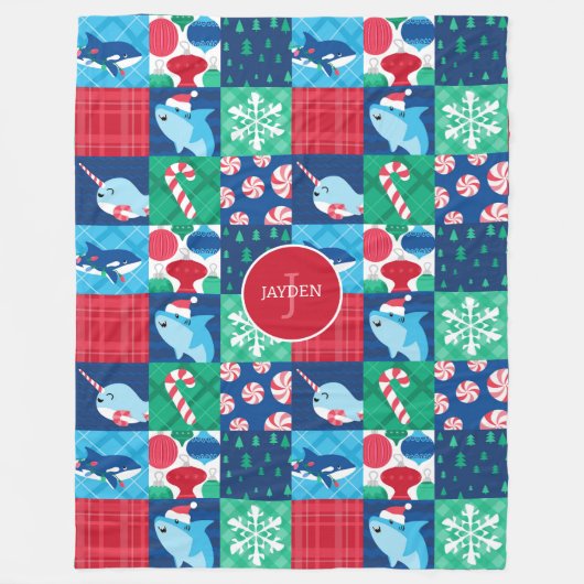 Kinder onder het Zee Christmas Patchwork Quilt Fleece Deken (Voorkant)