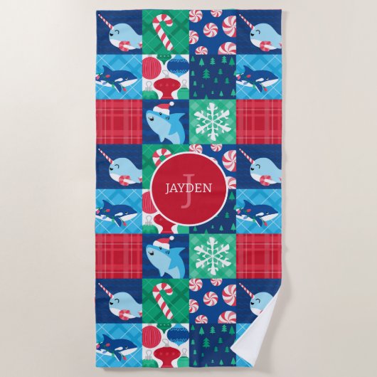 Kinder onder het Zee Christmas Patchwork Quilt Strandlaken (Voorkant)