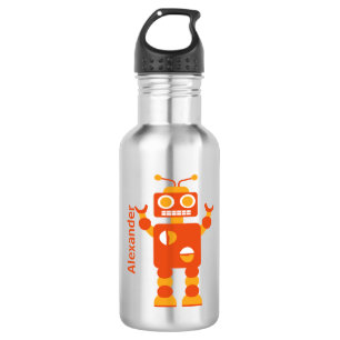 Kinder Oranje Crazy Boy Robot gepersonaliseerd Waterfles