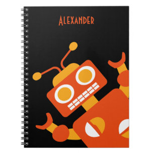 Kinder Oranje zwarte robot - Aangepaste kool Moder Notitieboek