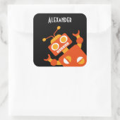 Kinder Oranje Zwarte Robot Gepersonaliseerd Cool M Vierkante Sticker (Tas)
