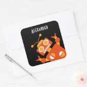 Kinder Oranje Zwarte Robot Gepersonaliseerd Cool M Vierkante Sticker (Envelop)