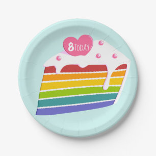 Kinder ouderdomsregenbooglaag Birthday Cake Papieren Bordje
