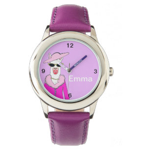 Kinder Paars Strap Cute Lady Llama Horloge