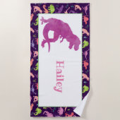 Kinder Paarse dinosaurusWaterverf T-Rex Strandlaken (Voorkant)